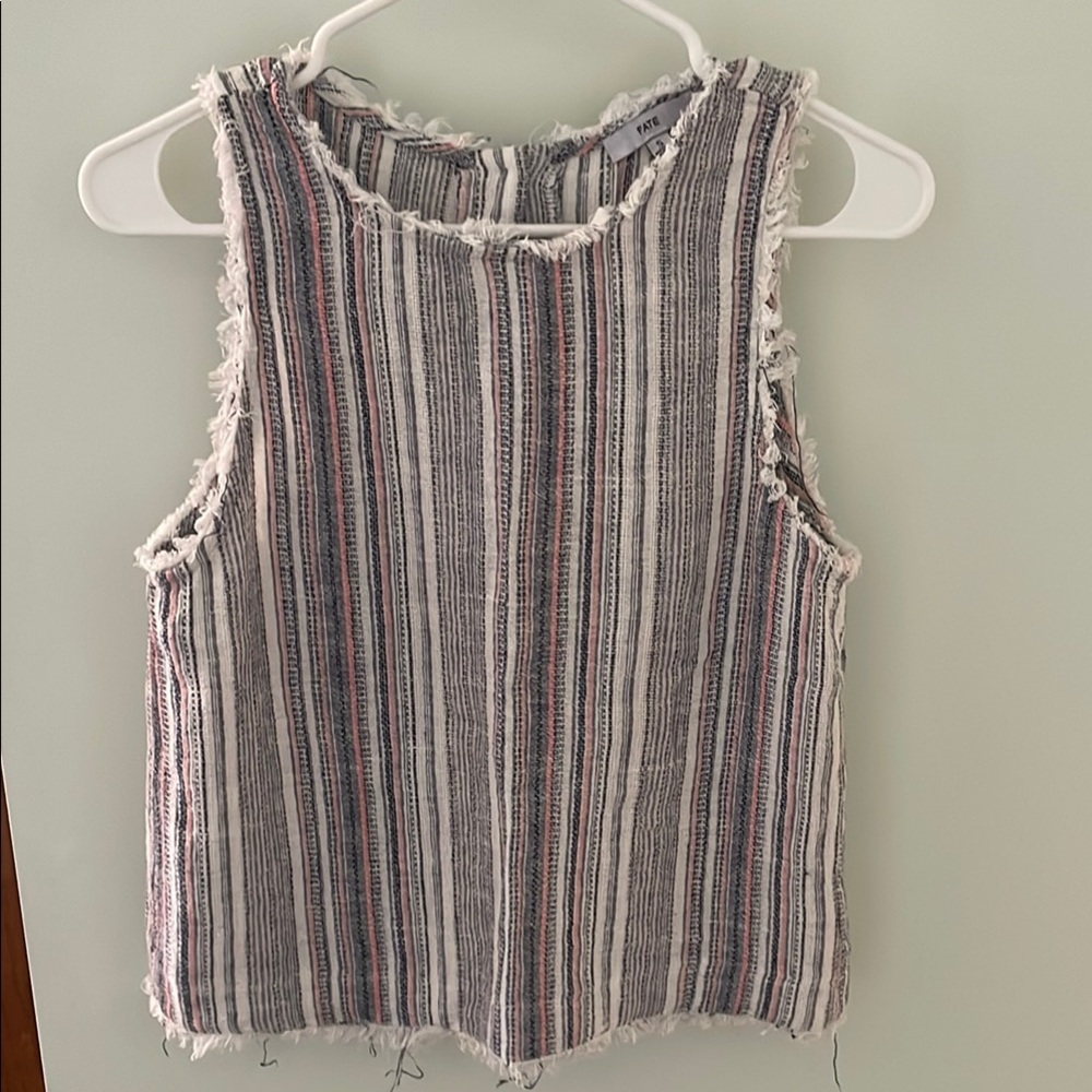 FATE Striped COTTEN LINEN blend Sleeveless tank open back back buttons navy pink